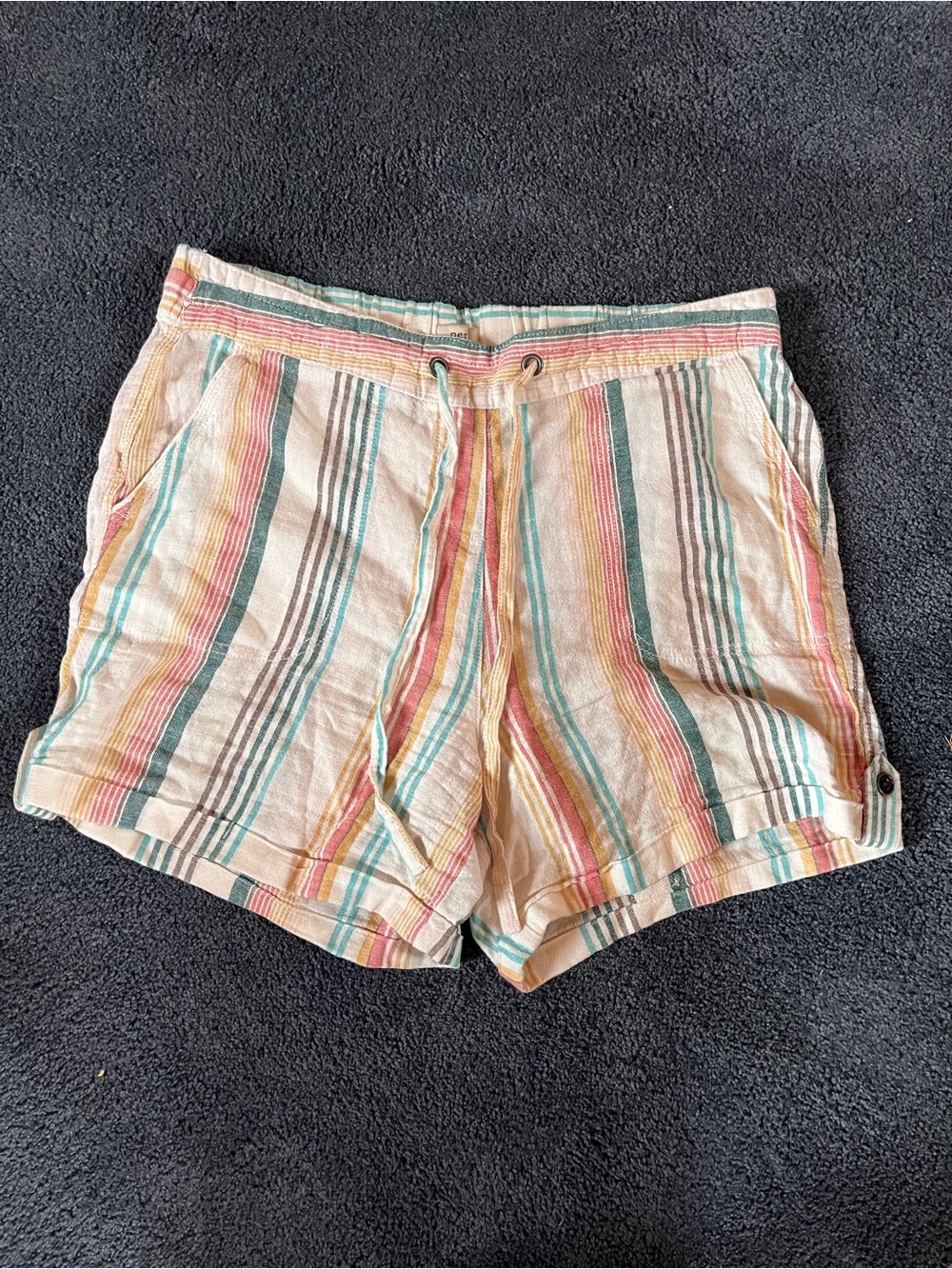 Per Se Linen Multicolor Striped Drawstring Women's Shorts